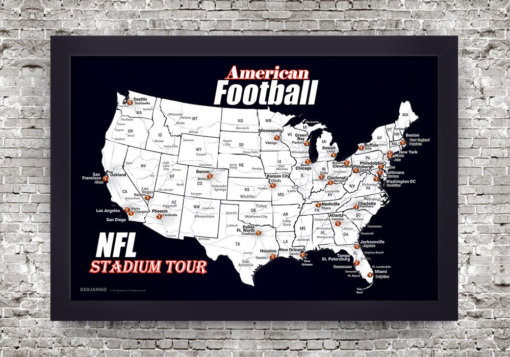 NFL Stadium Map Sports Map Sports Push Pin Map Sports Etsy