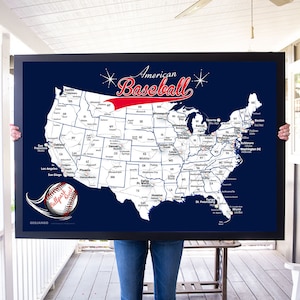 Baseball Travel Map, NY Yankees  - MLB Poster or Framed Pin Map, Ballparks Sports Map, Sports Push Pin Map