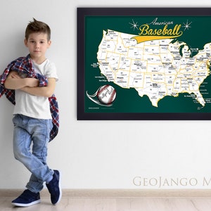 Baseball Poster, Oakland Athletics - Poster or Framed Pin Map, Ballparks Sports Map, Sports Push Pin Map