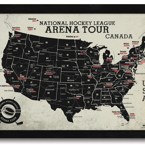 Hockey Arena Map Hockey Team Location Map Vintage Sports Etsy