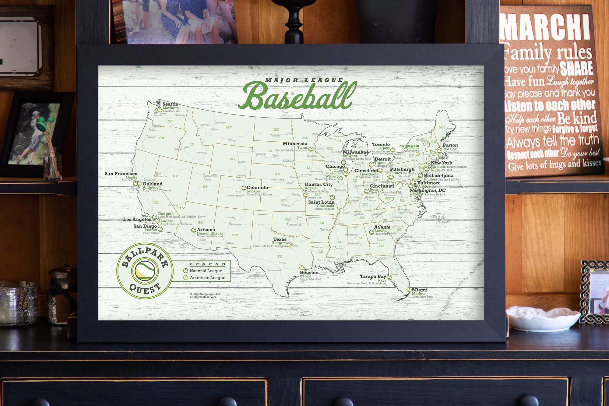 Baseball Map Stadium Locations MLB Tour Tracker Light - Etsy