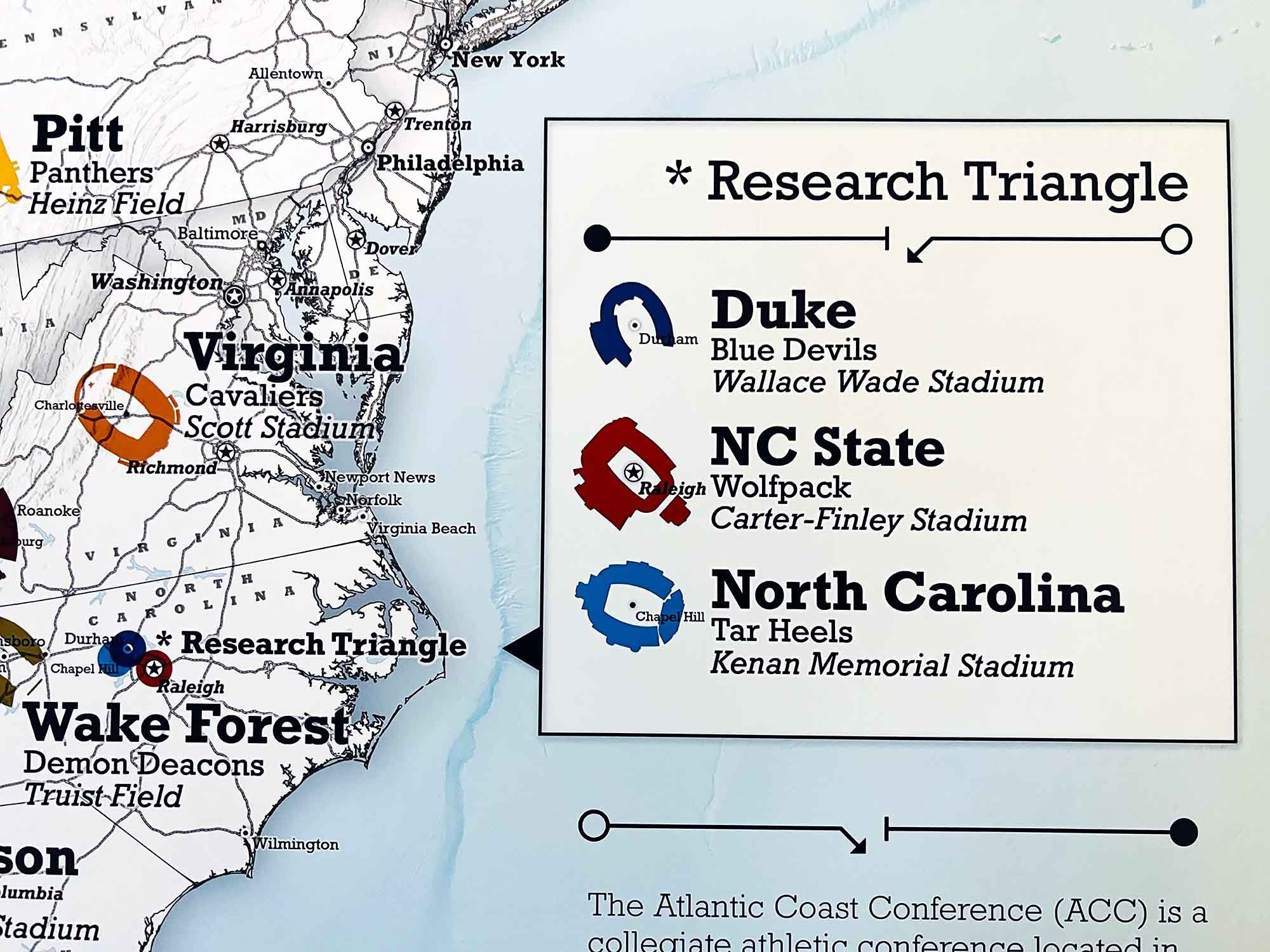 ACC Football Stadium Map: NCAA Football Poster or Pin Map - Etsy