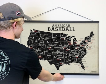 Baseball Stadium Map - Baseball Park Poster Map - Ballparks Sports Map with Hanger Options - Rolled Print