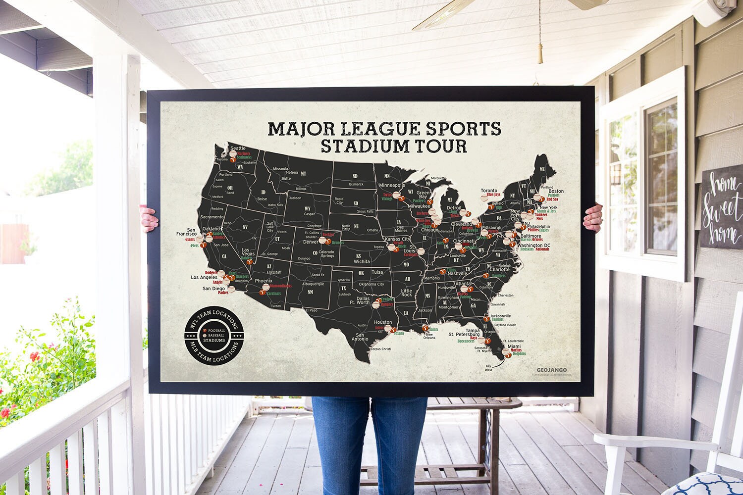  GEOJANGO Football Stadium Map Poster (24Wx18H inches)