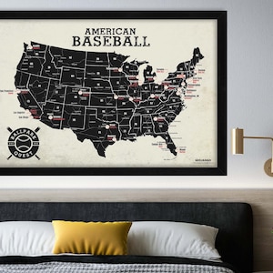 Baseball Stadium Tour Map | Vintage Ballpark Bucket List | Personalized Baseball Gift | Sports Bar Decor | Executive Map Premium Materials