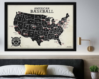 Baseball Stadium Tour Map | Vintage Ballpark Bucket List | Personalized Baseball Gift | Sports Bar Decor | Executive Map Premium Materials