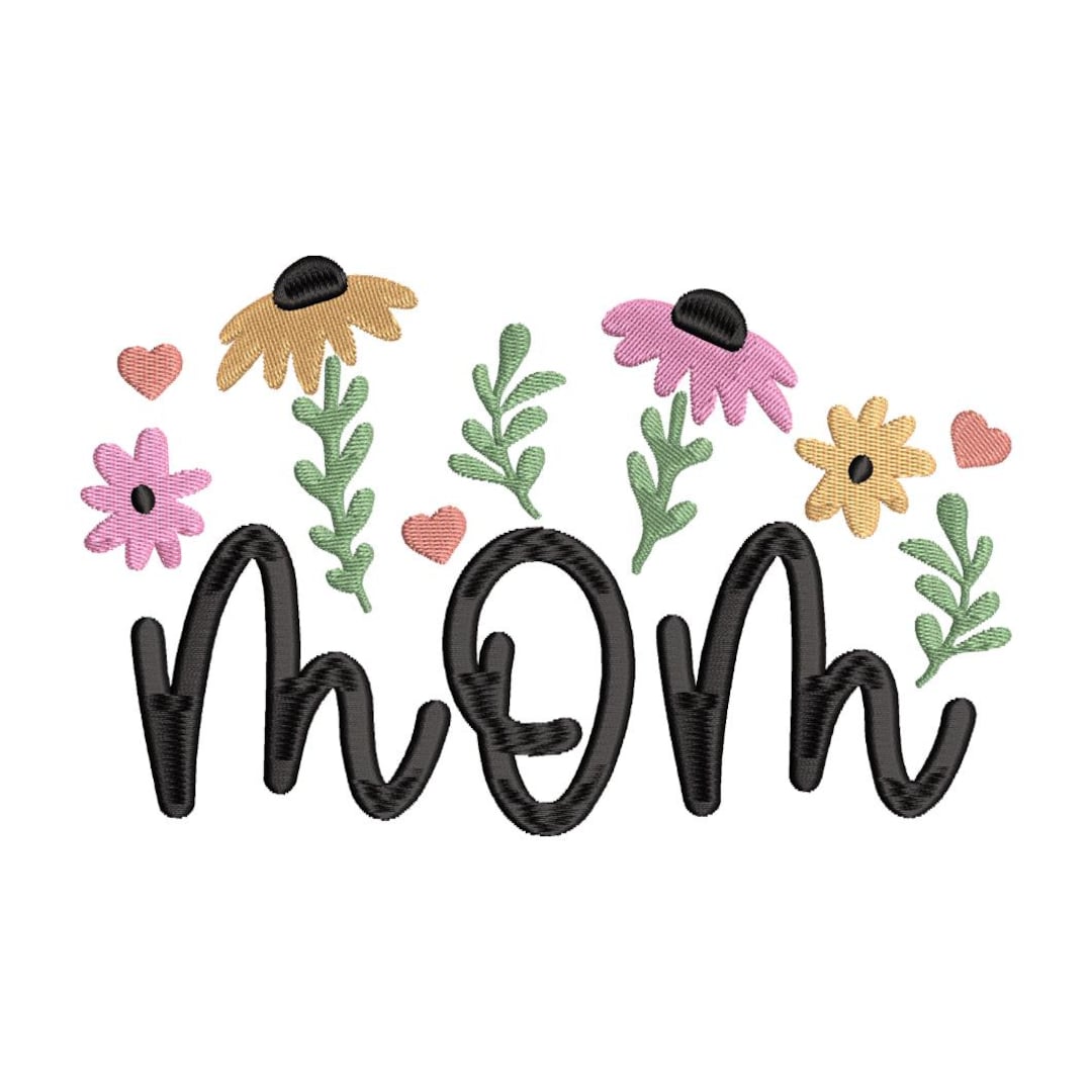 Mom Embroidered Frame Mom With Flowers Machine Embroidery Design - Floral Mom Embroidery ...