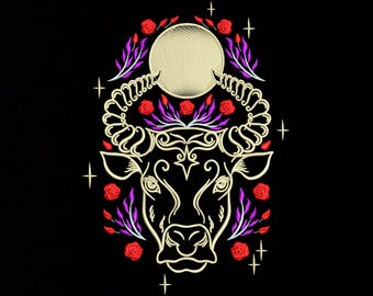 Modello di ricamo del segno zodiacale del Toro, 6 misure, download immediato – file digitale