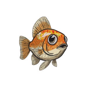 Goldfish Machine Embroidery Design - Cute Fish Embroidery File - 6 Sizes - Instant Download