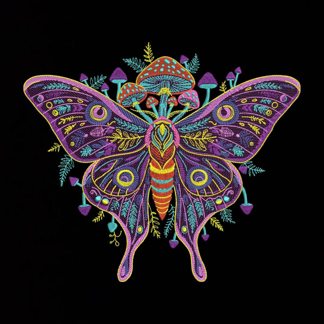 Witchy Insect Pattern Luminous Moth Machine Embroidery Design, Night Insect Glowing Pattern ...