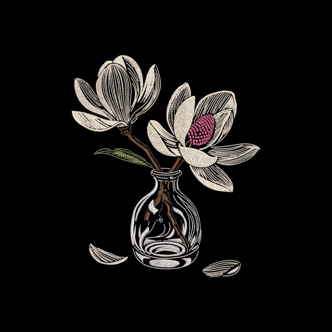 Magnolia in Vase Embroidery Design – Elegant Floral Pattern (6 Sizes ...