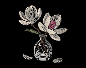Magnolia in Vase Embroidery Design – Elegant Floral Pattern (6 Sizes, Instant Download)