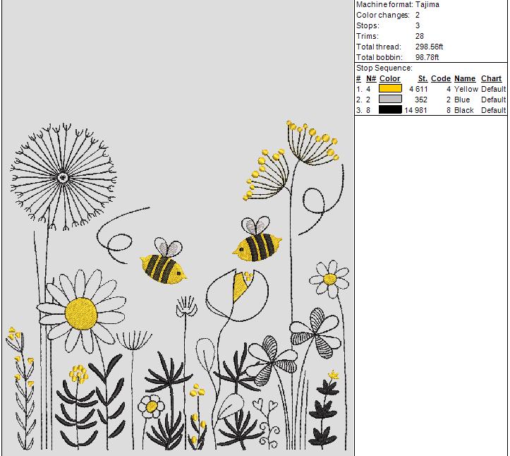 Wildflower and Bees Machine Embroidery Design, Summer Garden Meadow ...