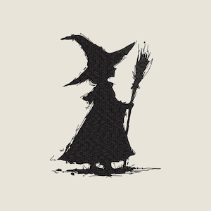 Little Witch Silhouette Embroidery Design – Minimal Halloween Pattern (6 Sizes, Instant Download)