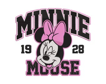 Minnie Embroidery Design, Mouse , Girl Pattern with Bow, 1928 Style, 7 sizes,  Kids Instant Download