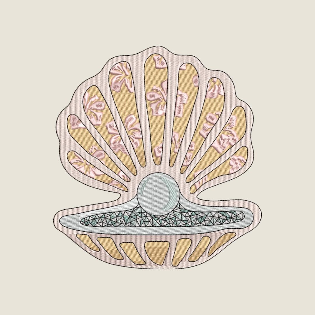 Shell With Pearl Machine Embroidery Design – Seashell Pearl Pattern (4 ...