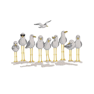 Lustige Stickdatei mit Möwen - Süßer Küstenvogel (5 Größen, Instant Download)
