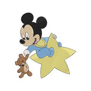 Baby Mickey with bear and Star Embroidery Design, Cute Mouse Kids Pattern, 7 Sizes, Instant Download