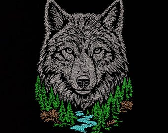 Stickmuster „Wolf im Wald“ – Wildtiermotiv – 5 Größen – Sofort-Download