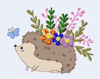 Diseño de bordado de flores de erizo, patrón de bosque, 4 tamaños, descarga instantánea