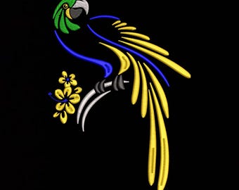 Motif de broderie perroquet | Motif de broderie Machine oiseau tropical | 6 tailles | Téléchargement numérique