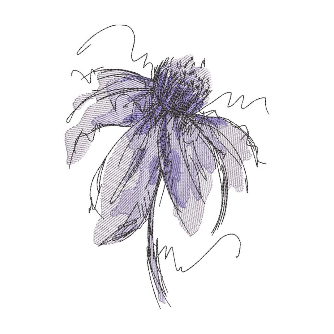Purple Drawn Flower Embroidery Design – Artistic Floral Pattern (6 ...