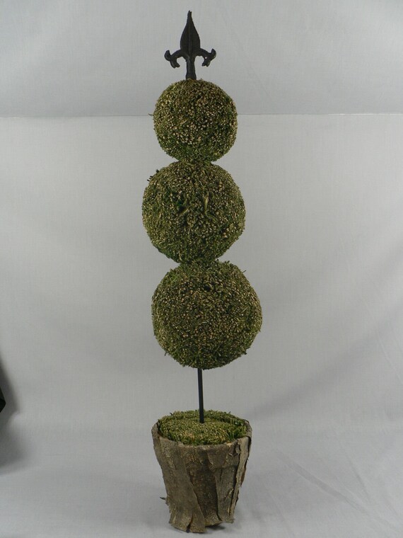 Tabletop Topiary 3 Tier Metal Fleur De Lis Finial Top Bark Etsy
