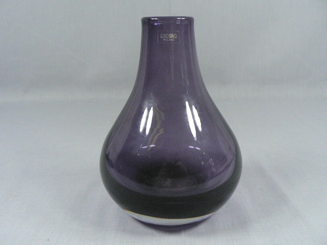 Purple Art Glass Crystal Vase made in Krosno Poland Original Etsy