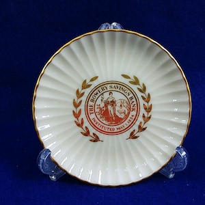 Commemorative Plate Bowery Savings Bank 1963 Custom Made by Lenox 4.25&quot;
