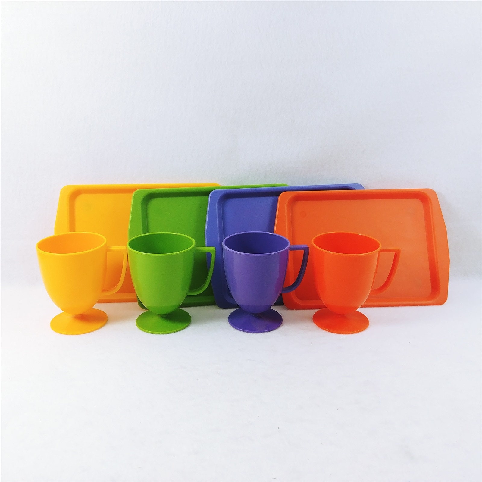 Snack Plate and Cup Set 8 Pieces Plastic Whirley Industries Etsy