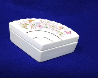 Trinket Box Fan Shape Porcelain Vintage Avon Products 1980 Dresser Vanity Decor