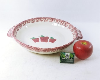 Casserole Pie Plate Neher 1996 Spongeware Glazed Stoneware Apples With Recipe