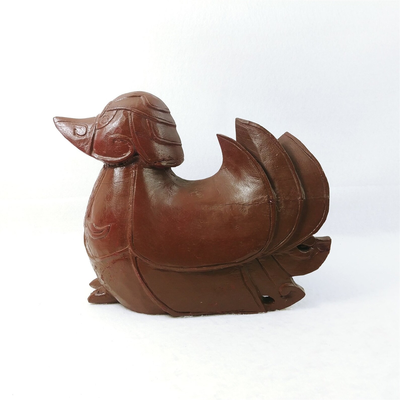 Asian Duck in Armor Design Hand Carved Wood 12 Long Etsy
