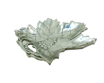 Grape Leaf Serving Dish Tray Cast Aluminum Collectible Metalware Made in India