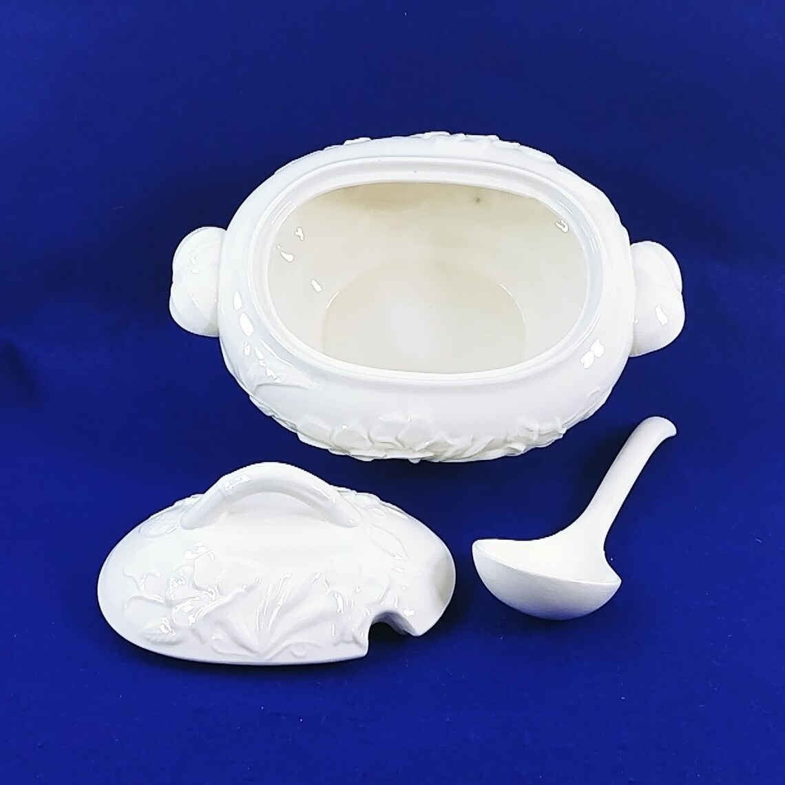 Soup Tureen Footed Lid & Ladle Embossed Floral Raised Relief Etsy