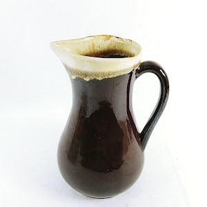 Pitcher Drip Glaze Pottery Brown Cream Farmhouse Country Cottage Vintage Decor