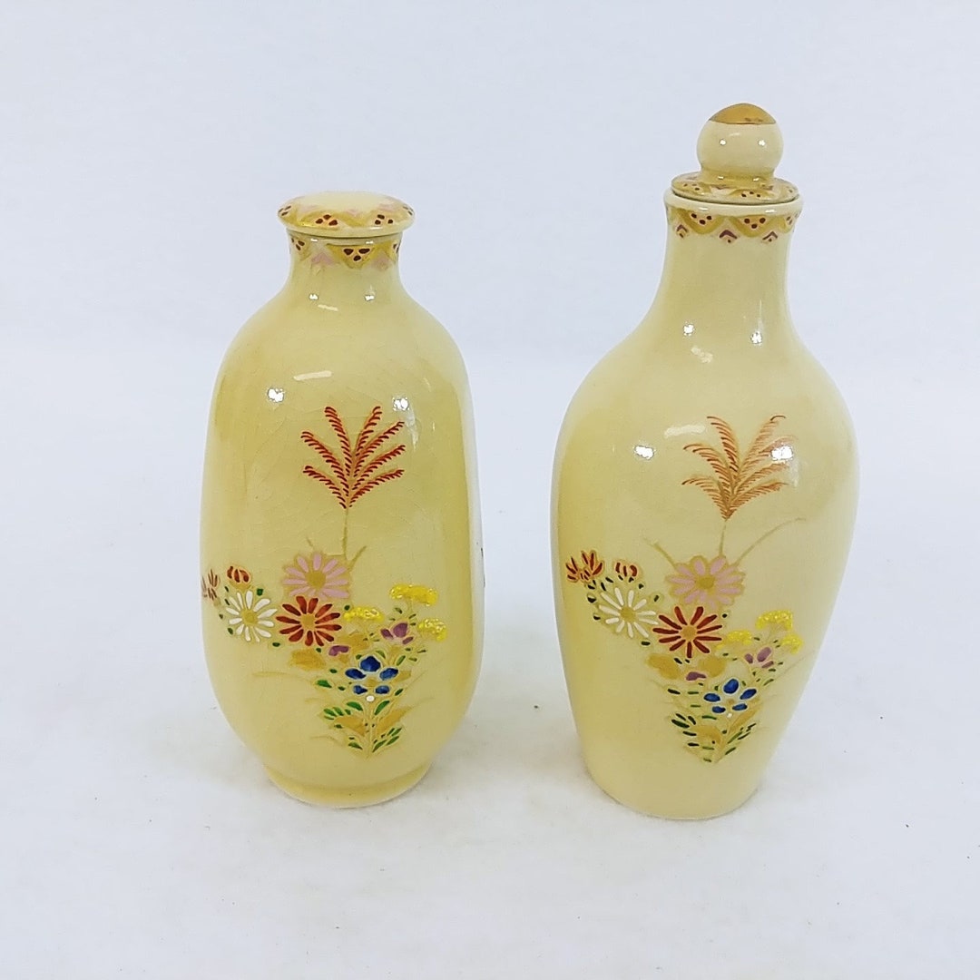 Jars Vases Lids 2 Different Shapes Florals Gold Gilding Hand Painted