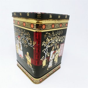 Canister Storage Tin Hinged Lid Asian Style Design Vintage Home Decor 5.75&quot;