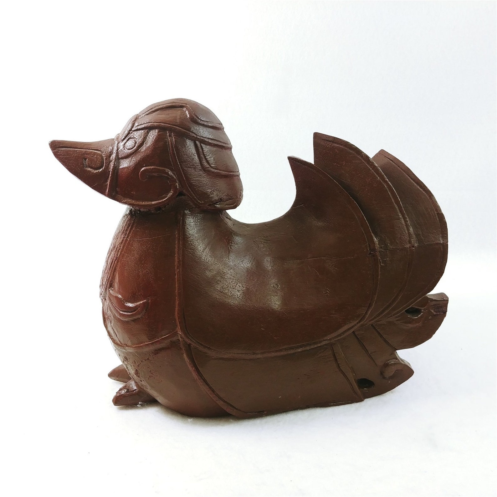 Asian Duck in Armor Design Hand Carved Wood 12 Long Etsy