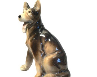 German Shepherd Figurine Ceramic Hallmark on Bottom Vintage 4"