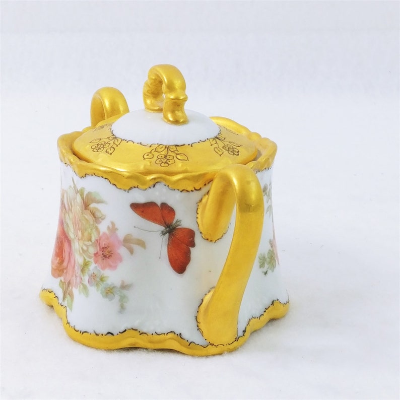 Ricketts Sugar Bowl and Lid Gold Trim Rose Design Hand Decorated by C