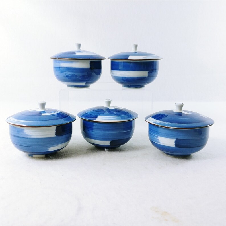 Tea Saki Cups with Lids Asian Ceramic Set of 5 Etsy