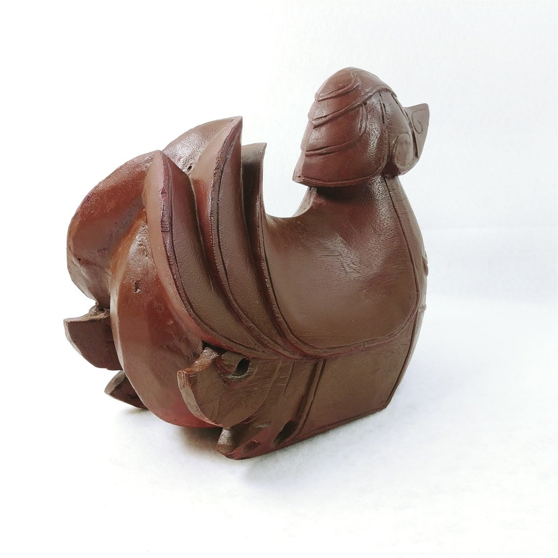 Asian Duck in Armor Design Hand Carved Wood 12 Long Etsy