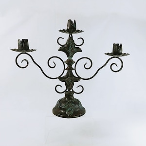 Candelabra Base Patina Finish Decorative Metal 3 Arm Taper Candels 17.5&quot; Tall