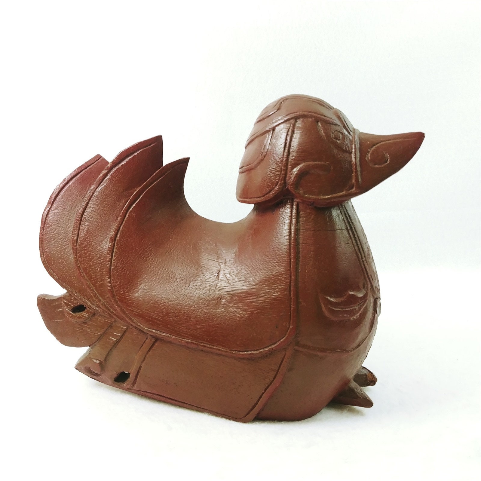 Asian Duck in Armor Design Hand Carved Wood 12 Long Etsy
