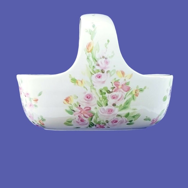 Flower Basket Planter White Floral Print Ceramic Telaflora Gift