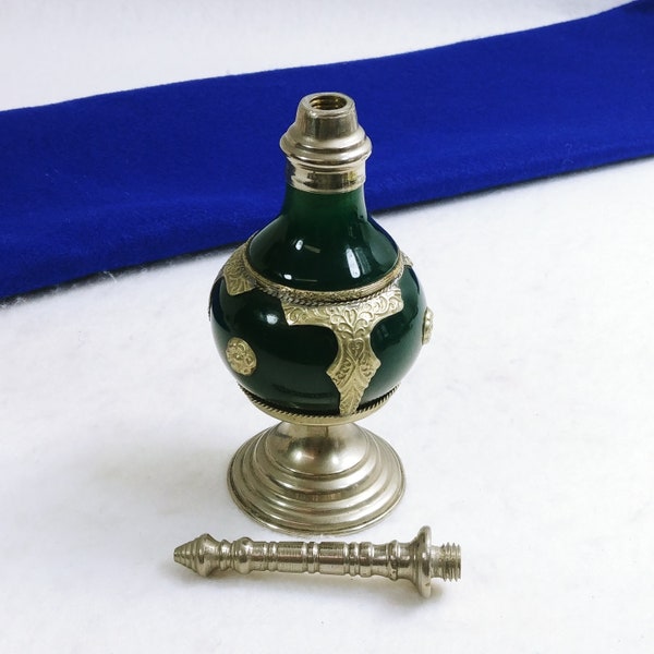 Green Glass and Pewter Bottle Finial     5440g1280a