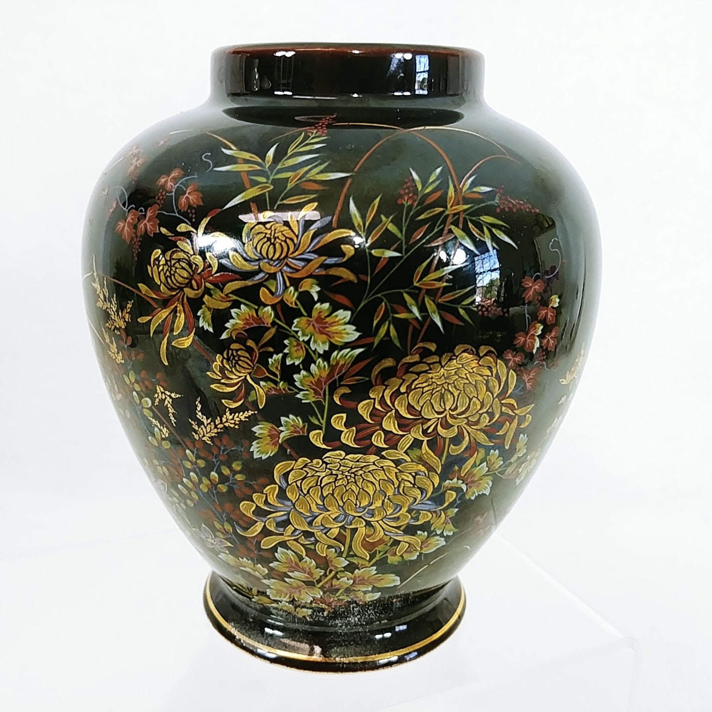 Ginger Jar Vase Imperial Kiku Black Gold Gilted Florals Hand Etsy