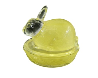 Rabbit Vanity Trinket Jewelry Storage Dish Bowl Glass Lidded Bunny