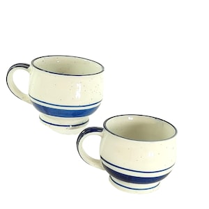 Coffee Tea Mugs Blue White Glazed Speckled Ceramic Pottery 2 pcs Kitchen Decor
